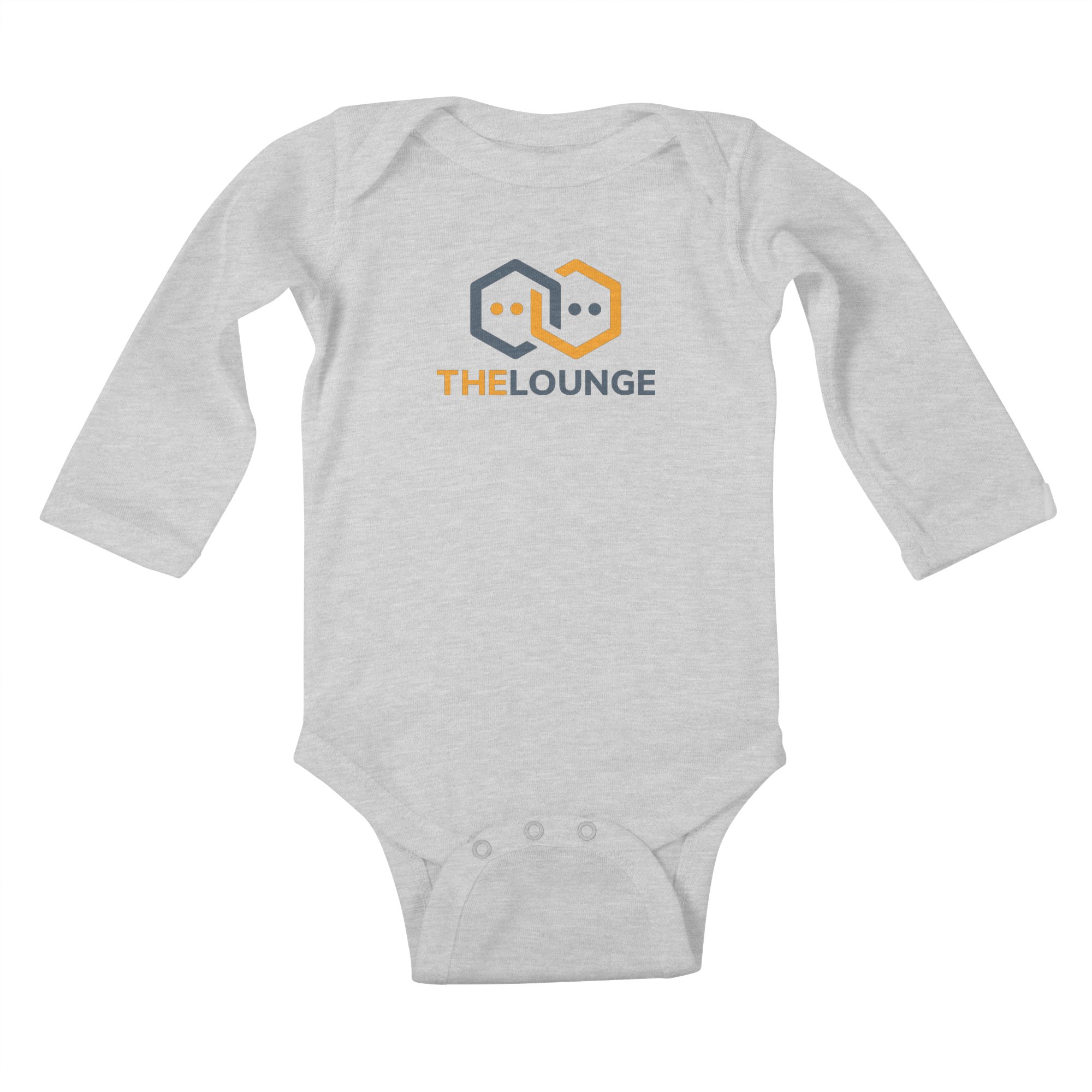 Grey baby bodysuit with The Lounge logo