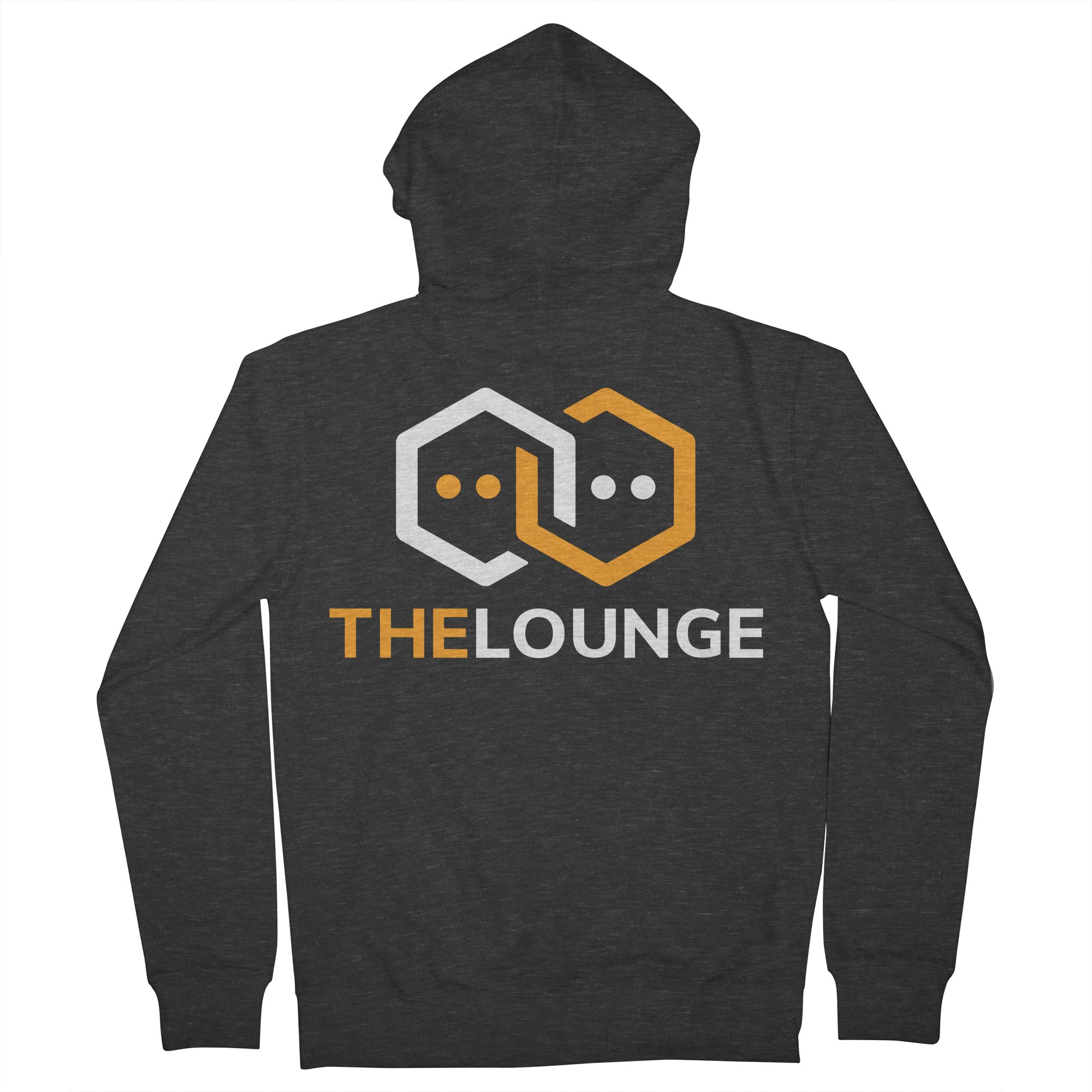 Smoke zip-up hoodie with inverted The Lounge logo